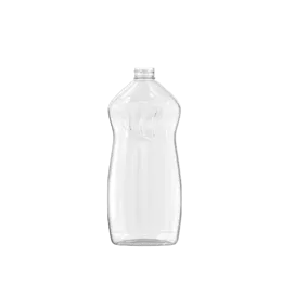 The image shows a Resilux 26.0oz PET Bottle. The bottle is transparent with a smooth surface and has a cylindrical shape that tapers slightly towards the neck. The neck is threaded to accommodate a screw-on cap. The bottle is empty and stands upright against a plain, white background.