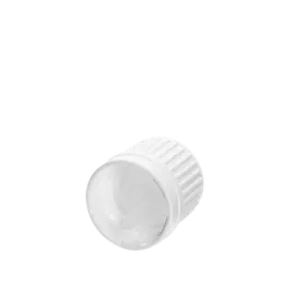 The image shows the Calaso PP Dropper DIN18, a small, clear plastic dropper bottle. The dropper has a white, ribbed screw cap with a pointed tip that is designed for precise dispensing of liquids. The bottle itself is cylindrical and transparent, allowing the contents to be visible. The overall design is simple and functional, suitable for dispensing small amounts of liquid in various applications.
