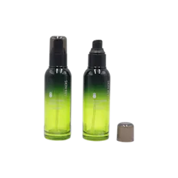 3.4oz/100ml Glass Round Bottle with Bevel Treatment Pump & Semi-Transparent Overcap, Custom Gradient Decoration