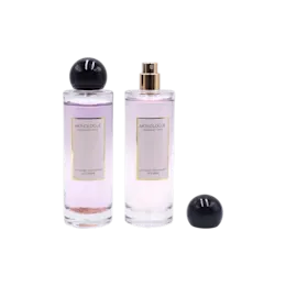 2.7oz/80ml Glass Cylinder Bottle with Gold Fine-Mist Atomizer & Spherical Overcap