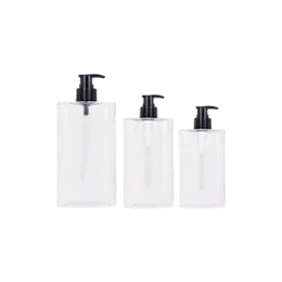 6.76oz/200ml 24-400 Square Clear PET Dispenser Bottle with Black PP Lotion Pump