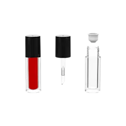 3ml / 0.1oz Thick-Wall PETG Cylinder Lip Gloss Tube with ABS Cap, Wiper & Customizable Doe-Foot Wand Applicator