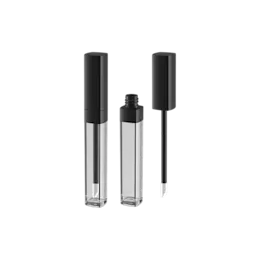 6.5ml / 0.2oz PETG Square Lip Gloss Tube with Custom Color Ring Collar, ABS Cap & Doe-Foot Applicator