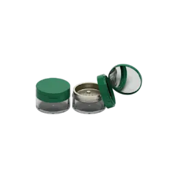 3.2oz / 95ml AS Plastic Straight Sided Loose Powder Sifter Jar with Hinged Flip-Top Cap & Mirror