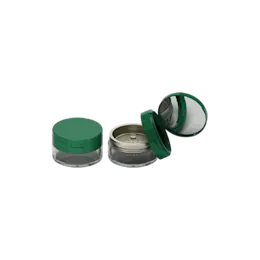 2.84oz / 84ml AS Plastic Straight Sided Loose Powder Sifter Jar with Hinged Flip-Top Cap & Mirror