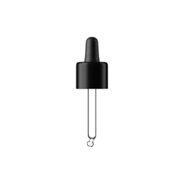 18-DIN Black TPE Bulb Pipette Dropper with Tamper-Evident Band & Bent Ball Glass Tip, 0.7cc Dosage (Orion 10)