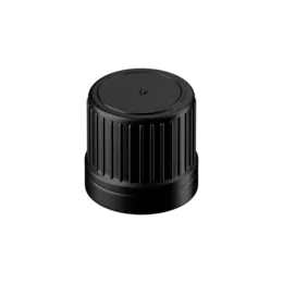 18-DIN Black Ribbed HDPE Tamper-Evident Vertical Dropper Cap, 0.7mm