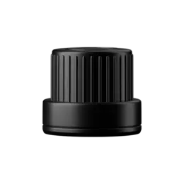 18-DIN Tamper-Evident Black PP & PEHD Screw Cap with Violet Inlay