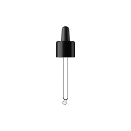18-DIN Black TPE Bulb Pipette Dropper with Tamper-Evident Band & Bent Ball Glass Tip, 0.7cc Dosage (Orion 30)