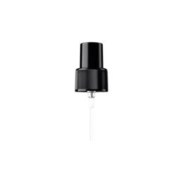 24-410 Black Ribbed PP Fine Mist Sprayer with Black Overcap, 0.07cc Dosage