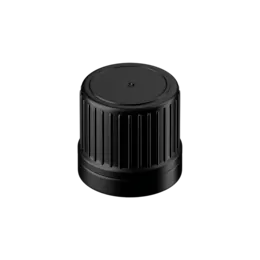 18-DIN Black Ribbed HDPE Tamper-Evident Dropper Cap, 2mm