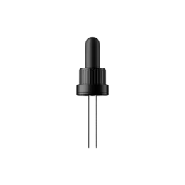 18-DIN Black Ribbed Tamper-Evident TPE Bulb Glass Pipette Dropper with Bent Ball Tip, 1cc Dosage