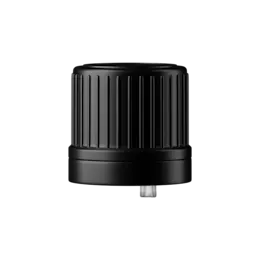 18-DIN Black Ribbed HDPE Tamper-Evident Vertical Dropper Cap, 1.6mm