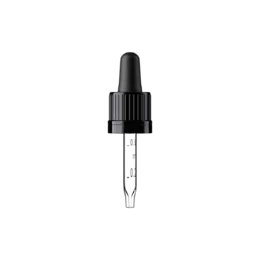 18-DIN Black Ribbed TPE Bulb Graduated Pipette Dropper with Tamper-Evident Band & Conical Tip, 0.7cc Dosage (Orion 5)