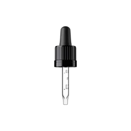 18-DIN Black Ribbed TPE Bulb Graduated Pipette Dropper with Tamper-Evident Band & Conical Tip, 0.7cc Dosage (Orion 5)
