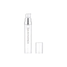 0.34oz / 10ml PP Slim Cylinder Airless Pump Bottle with Clear Overcap & PP Pump with Metallized Collar, 0.12cc Dosage