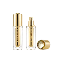 1oz / 30ml Acrylic Double-Wall Square Pump Bottle with Clear Outer Wall, Acrylic Jewel-Topped Overcap, PP Inner Bottle & Aluminum Pump