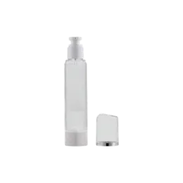 3.4oz / 100ml Clear AS Cylinder Airless Pump Bottle with Clear AS Overcap, 0.22cc Dosage