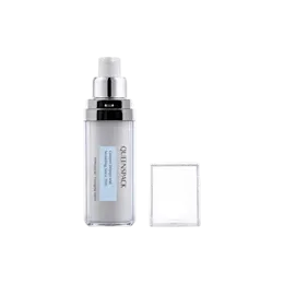 1.7oz / 50ml AS Cylinder Airless Pump Bottle with Clear AS Overcap & PP Pump with Metallized Collar, 0.2cc Dosage
