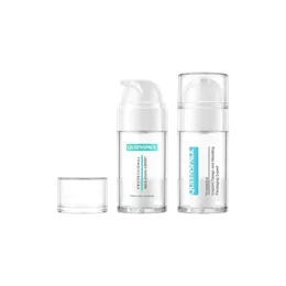 1.7oz / 50ml PET Cylinder Airless Pump Bottle with Clear Overcap, 0.5cc Dosage