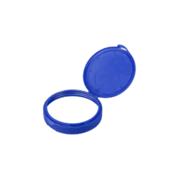 The image displays the MRP Solutions PP Flip Top Cap 120-400. The cap is white and features a smooth, rounded design. It has a flip-top lid that allows for easy opening and closing. The hinge is located at the back of the cap, providing a seamless look when closed. The base of the cap is threaded, indicating it is designed to screw onto a compatible container. The overall appearance is sleek and functional, suitable for various packaging needs.
