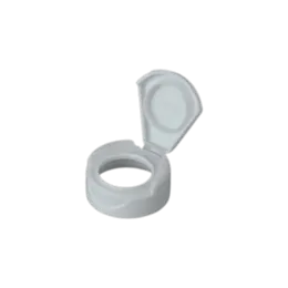 The image shows the MRP Solutions PP Flip Top Cap 33-400. The cap is white and features a flip-top design for easy dispensing. The cap has a smooth, glossy surface and a circular shape with a diameter of 33 mm. The top of the cap has a small hinge that allows the top to flip open and close securely. The underside of the cap shows threading designed to fit onto compatible containers with a 33-400 neck finish. 