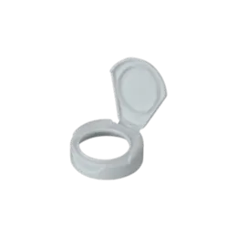 The image shows the MRP Solutions PP Flip Top Cap 53-400. This is a plastic flip-top cap designed for containers with a 53-400 neck finish. The cap is white and features a smooth, rounded design with a hinged lid that flips open for easy dispensing of the container's contents. The cap's hinge is visible, allowing for repeated opening and closing.