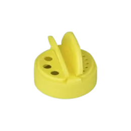 The image features the MRP Solutions PP Flip Top Cap 53-485. This is a white plastic flip-top cap designed to fit containers with a 53-485 neck finish. The cap has a smooth, rounded surface and a hinge that allows the top to flip open and close securely. The flip-top mechanism is centered, providing easy access for dispensing the container's contents. The cap is simple and functional, with a clean and minimalist design.
