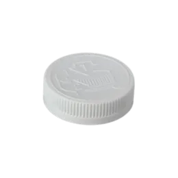 The image features a product called "MRP Solutions PP Threaded Closure 53-400 CR053." It shows a white, circular plastic threaded cap designed to fit a container with a 53-400 neck finish. The cap has a smooth surface and a slightly raised outer edge, with threading visible on the interior side that allows it to securely screw onto a compatible container. The overall design is simple and functional, intended for sealing bottles or jars.