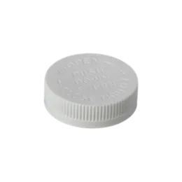 The image shows the MRP Solutions PP Threaded Closure 53-400 DB053. This is a circular, smooth, white plastic cap designed for bottles. The cap features a threaded interior, which allows it to securely fasten to compatible bottles. The outer surface is plain with no visible branding or text.