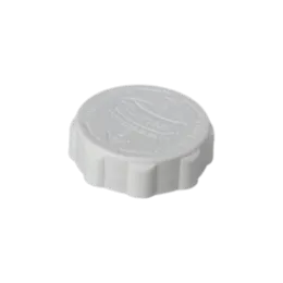 The image shows the MRP Solutions PP Threaded Closure 45-400 (ES045). It is a white, circular plastic cap with a smooth top surface and threaded sides designed to screw onto a compatible container. The closure appears to have a standard design suitable for various packaging needs.