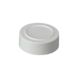 The image features the MRP Solutions PP Threaded Closure 48-485. The product is a plain, black, circular plastic cap with a smooth, flat top surface. The sides of the closure have fine ridges for better grip. This threaded closure is designed to fit securely onto containers with a 48-485 neck finish.