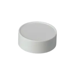 The image displays a white, round, threaded closure cap made of polypropylene (PP). The cap has a smooth surface and features a ribbed edge for easy gripping. The threading is visible on the inside of the cap, designed to fit securely onto containers. This product is the MRP Solutions PP Threaded Closure 48-485.