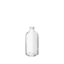The image shows a clear, empty glass bottle named "Calaso 8.0oz Glass Bottle". The bottle has a cylindrical shape with a smooth surface and a slightly wider base compared to the neck. The neck is threaded, designed to accommodate a screw-on cap or closure. There are no labels, text, or color markings on the bottle, highlighting its transparent and clean design. The photograph is taken against a plain white background, focusing solely on the bottle.