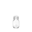 The image shows the Calaso 1.0oz Glass Bottle. The bottle has a clear, cylindrical body with a smooth surface and a narrow neck. It features a screw-on cap, which appears to be black, providing a secure closure. The bottle is empty and positioned upright, showcasing its sleek and simple design.