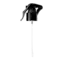 The image features the Calaso PP Sprayer 24-410. It is a plastic sprayer nozzle designed for bottles, typically used for dispensing liquids such as cleaning products, sanitizers, or cosmetics. The sprayer has a white body with a ribbed, ergonomic grip for easy handling, and a clear plastic tube extending from the bottom, which would be inserted into a liquid container. The nozzle has a small, rounded tip for spraying. The overall design is functional and straightforward, highlighting the product’s practical use.