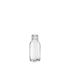 The image showcases the "Calaso 0.5oz Glass Bottle." The bottle is cylindrical with a clear, transparent body, allowing the contents to be visible. It features smooth, straight sides and a flat base, ensuring stability when placed on a surface. The neck of the bottle is narrow and designed to accommodate a screw-on cap or dropper. The simplicity and elegance of the design make it suitable for a variety of liquid products.