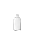 The image shows the Calaso 8.0oz Glass Bottle. This is a clear, cylindrical glass bottle featuring a smooth, sleek design. The bottle has a narrow neck and a threaded top, suitable for securing with a cap. It is empty and standing upright, showcasing its transparent nature and simple, elegant appearance.