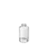 The image shows a clear glass bottle named "Calaso 0.5oz Glass Bottle." The bottle has a cylindrical shape with straight sides and a narrow neck. It is capped with a silver screw-on lid, which has a smooth, reflective surface. The bottle is empty and stands upright against a plain white background, highlighting its transparent nature and simple, elegant design.