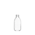 The image shows the Calaso 8.5oz Glass Bottle by Glasmeister. This is a clear, cylindrical glass bottle with a smooth surface and no visible seams. The bottle has a short neck and a wide mouth, suitable for easy pouring and filling. The simplicity of its design makes it versatile for various uses. The bottle is empty and displayed against a plain, light-colored background.