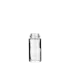 The image shows a clear, cylindrical glass bottle with a smooth surface and a sleek, modern design. The bottle, named Calaso 1.7oz Glass Bottle, has a wide base that tapers slightly towards the neck. The neck is short and finishes with a standard screw cap closure. The bottle is empty and showcased against a plain white background.