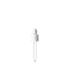 The image shows the Calaso PP Dropper DIN18. It is a plastic dropper with a white, ribbed screw cap and a transparent pipette. The design appears sleek and functional, ideal for dispensing liquid products with precision.