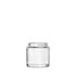 The image depicts the Calaso 3.4oz Glass Jar. The jar has a clear, cylindrical body with smooth, straight sides and a wide-mouth opening. The glass appears thick and high-quality, and the jar is empty with no lid visible in the image. The base of the jar is slightly thicker, providing stability when placed on a surface. The overall design is simple and elegant, suitable for storing various contents.