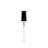 The image shows the Calaso PP Pump 18/400 FPB05A3C001-200. It features a white plastic pump with a ribbed screw cap designed to fit on containers with an 18/400 neck finish. The pump has a smooth, rounded actuator for easy dispensing and a dip tube extending from the bottom of the cap. The overall design is sleek and functional, suitable for various liquid products.