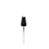 The image shows the Calaso PP Pump 18-400 FPB05A3C003-200. It is a white plastic pump dispenser featuring a ribbed collar for secure attachment to a bottle. The pump has a sleek, cylindrical design with a smooth actuator for easy dispensing of liquids. The nozzle is slightly curved to direct the flow of the product.