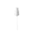 The image shows a Calaso PP Pump DIN18. The pump is primarily white with a smooth, cylindrical body. It has a long, thin dispensing tube attached to the pump head, which is designed for precise liquid dispensing. The pump head features a ribbed texture for easy grip and operation. The overall design is sleek and modern, suitable for various liquid products.