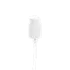 The image shows the Calaso PP Pump 24/410. The product is a white plastic pump dispenser with a sleek, modern design. It features a ribbed closure for easy grip and a long, thin dip tube extending from the bottom. The pump head has a smooth, rounded surface with a small spout for dispensing liquid products, and it appears to be in a locked position. The overall appearance is clean and functional, suitable for a variety of liquid products.
