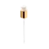 The image shows the Calaso PP Pump 24/410, a plastic pump dispenser with a sleek, cylindrical design. The dispenser features a smooth, glossy white finish with a ribbed collar for easy grip and attachment. The pump mechanism includes a long, slender nozzle for precise dispensing, and the overall design is simple and functional, suitable for various liquid products.