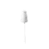 The image features the Calaso PP Pump DIN18. It is a white plastic pump with a sleek, cylindrical design. The pump includes a ribbed collar at the base, which ensures a secure fit when attached to a bottle. The nozzle extends from the top, angled slightly downward, designed for easy dispensing of liquids. The overall design is simple and functional, emphasizing practicality and ease of use.