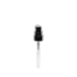 The image displays the "Calaso PP Pump 18/400 FPB05A3C002," a plastic pump dispenser commonly used for bottles. The pump is primarily white with a smooth, cylindrical shape and a ribbed actuator for easy pressing. The dip tube extends from the bottom of the pump, designed to be inserted into a bottle for dispensing liquids. The overall design is sleek and functional, ideal for personal care or household products.